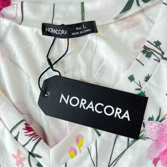 Noracora White Multicolored Floral V-Neck Cap Sleeve Casual Maxi Dress - Picture 9 of 15